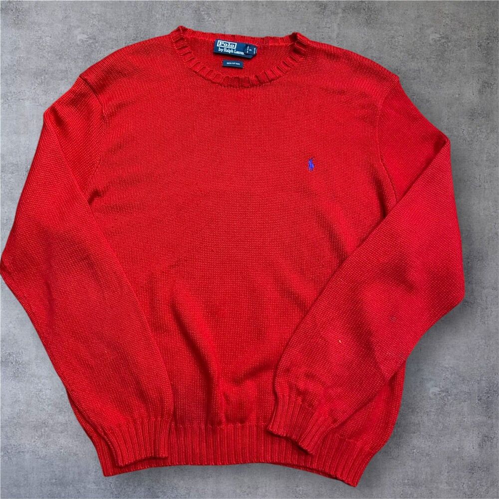 Polo Ralph Lauren Vintage Big & Tall 90s Red Crewneck Knit Sweater Mens Size XXL